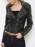 lutaotie Casual Punk Solid Rivets Turndown Collar Outerwear