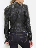 lutaotie Casual Punk Solid Rivets Turndown Collar Outerwear