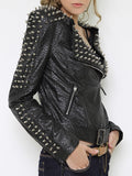 lutaotie Casual Punk Solid Rivets Turndown Collar Outerwear