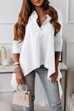 Lutaotie Casual Solid Buttons Asymmetrical Turndown Collar Tops(3 Colors)