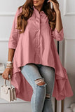 Lutaotie Casual Solid Buttons Asymmetrical Turndown Collar Tops(3 Colors)