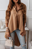 Lutaotie Casual Solid Buttons Asymmetrical Turndown Collar Tops(3 Colors)