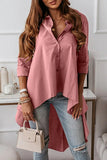 Lutaotie Casual Solid Buttons Asymmetrical Turndown Collar Tops(3 Colors)