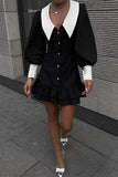 Lutaotie Celebrities Elegant Solid Buttons Turndown Collar Wrapped Skirt Dresses