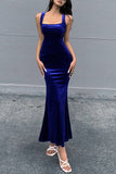 Lutaotie Elegant Solid Backless Square Collar Trumpet Mermaid Dresses