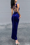 Lutaotie Elegant Solid Backless Square Collar Trumpet Mermaid Dresses