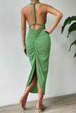 Lutaotie Sexy Simplicity Solid Backless V Neck Wrapped Skirt Dresses