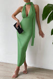 Lutaotie Sexy Simplicity Solid Backless V Neck Wrapped Skirt Dresses