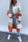 lutaotie Casual Street Striped Contrast Cardigan Collar Outerwear