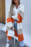 lutaotie Casual Street Striped Contrast Cardigan Collar Outerwear