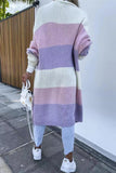 lutaotie Casual Street Striped Contrast Cardigan Collar Outerwear