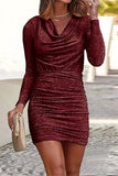 Lutaotie Sexy Party Solid Fold Sequined Scarf Collar Wrapped Skirt Dresses(6 Colors)