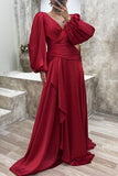 Lutaotie Elegant Formal Solid Fold V Neck Evening Dresses(3 Colors)