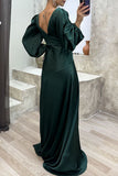 Lutaotie Elegant Formal Solid Fold V Neck Evening Dresses(3 Colors)