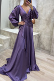 Lutaotie Elegant Formal Solid Fold V Neck Evening Dresses(3 Colors)