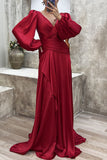 Lutaotie Elegant Formal Solid Fold V Neck Evening Dresses(3 Colors)