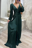 Lutaotie Elegant Formal Solid Fold V Neck Evening Dresses(3 Colors)