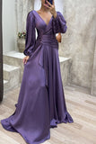 Lutaotie Elegant Formal Solid Fold V Neck Evening Dresses(3 Colors)