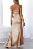 Lutaotie Sexy Formal Solid Sequins Slit Oblique Collar Evening Dress Dresses