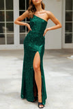 Lutaotie Sexy Formal Solid Sequins Slit Oblique Collar Evening Dress Dresses