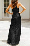 Lutaotie Sexy Formal Solid Sequins Slit Oblique Collar Evening Dress Dresses