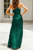 Lutaotie Sexy Formal Solid Sequins Slit Oblique Collar Evening Dress Dresses