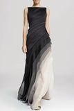 Lutaotie Elegant Gradual Change Color Block Contrast Asymmetrical Collar Evening Dress Dresses