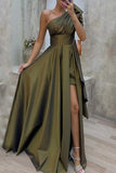 Lutaotie Elegant Formal Solid Slit Oblique Collar Evening Dress Dresses