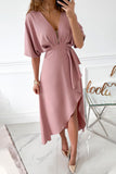 Lutaotie Elegant Solid Asymmetrical V Neck Irregular Dress Dresses