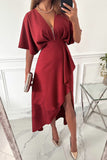 Lutaotie Elegant Solid Asymmetrical V Neck Irregular Dress Dresses