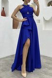 Lutaotie Elegant Formal Solid Slit Asymmetrical Halter Evening Dress Dresses