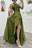 Lutaotie Elegant Formal Solid Slit Asymmetrical Halter Evening Dress Dresses