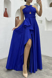 Lutaotie Elegant Formal Solid Slit Asymmetrical Halter Evening Dress Dresses