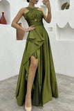 Lutaotie Elegant Formal Solid Slit Asymmetrical Halter Evening Dress Dresses