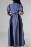 Lutaotie Casual Color Block Bandage Patchwork Pocket Buckle V Neck Long Dress Dresses