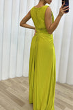 Lutaotie Elegant Formal Solid Slit Fold O Neck Evening Dress Dresses