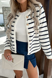 lutaotie Elegant College Striped Buttons Contrast O Neck Outerwear