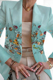 lutaotie Casual Print Patchwork Cardigan Turn-back Collar Outerwear