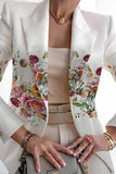 lutaotie Casual Print Patchwork Cardigan Turn-back Collar Outerwear