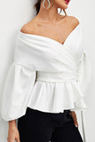 Lutaotie Elegant Solid Bandage With Bow V Neck Tops