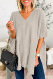 Lutaotie Casual Simplicity Solid Slit V Neck Tops