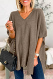 Lutaotie Casual Simplicity Solid Slit V Neck Tops