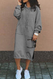 Lutaotie Casual Solid Patchwork Hooded Collar Long Sleeve Dresses