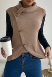 Lutaotie Casual Solid Buttons Asymmetrical Turtleneck Tops