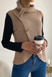 Lutaotie Casual Solid Buttons Asymmetrical Turtleneck Tops