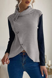 Lutaotie Casual Solid Buttons Asymmetrical Turtleneck Tops