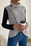 Lutaotie Casual Solid Buttons Asymmetrical Turtleneck Tops