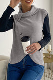 Lutaotie Casual Solid Buttons Asymmetrical Turtleneck Tops