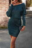 Lutaotie Elegant Solid Sequined Off the Shoulder Wrapped Skirt Dresses