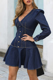 Lutaotie Casual Solid Patchwork V Neck Long Sleeve Dresses